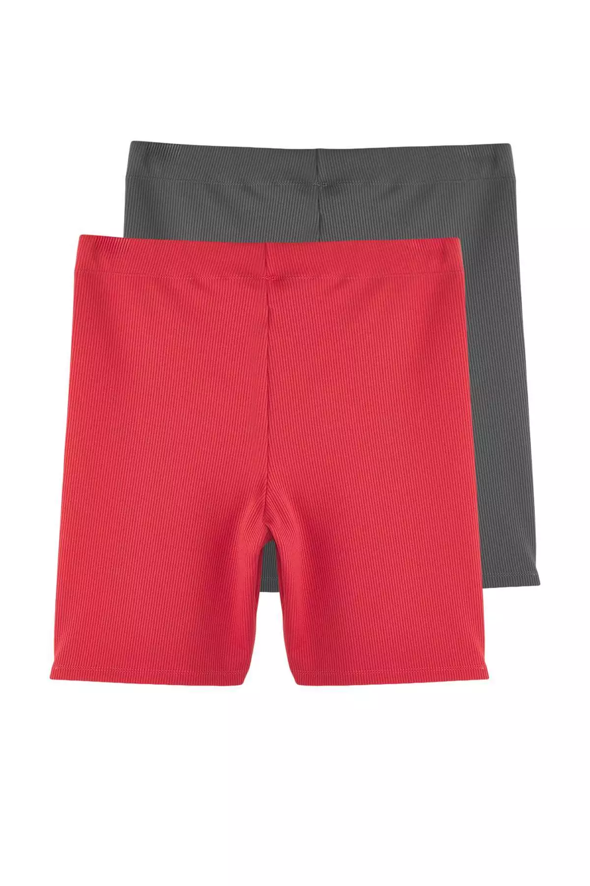 Anthracite-Dry Rose High Waist 2-Pack Biker Ribbed Knit Plus Size Leggings Tbbss24Bv00000