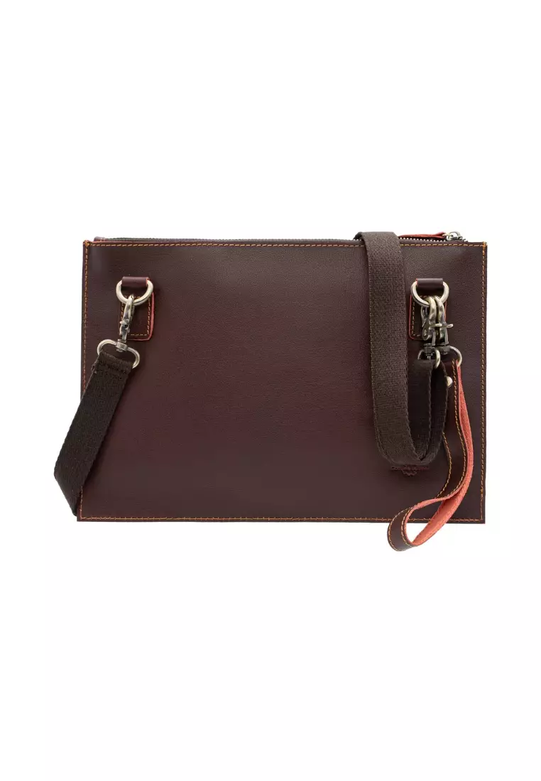 Grain Leather Crossbody Hand Carry Clutch Bag