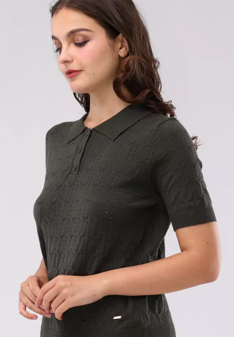 Textured Knitted Short Sleeves Blouse