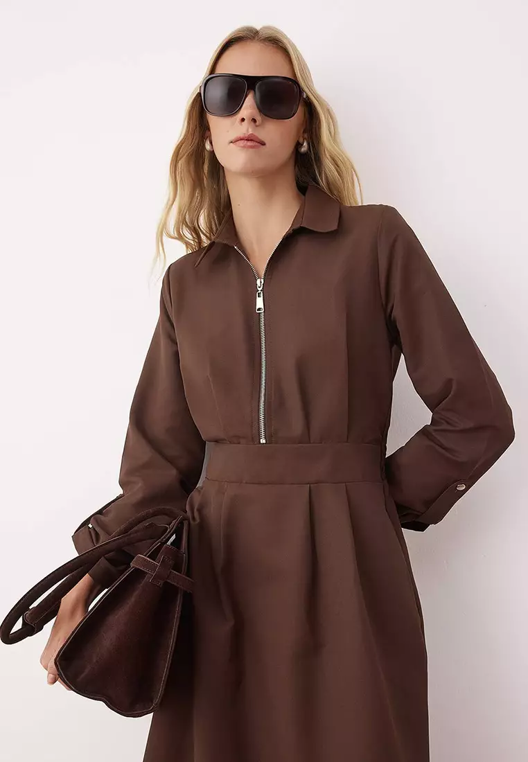 Zipper Detailed Gabardine Dress