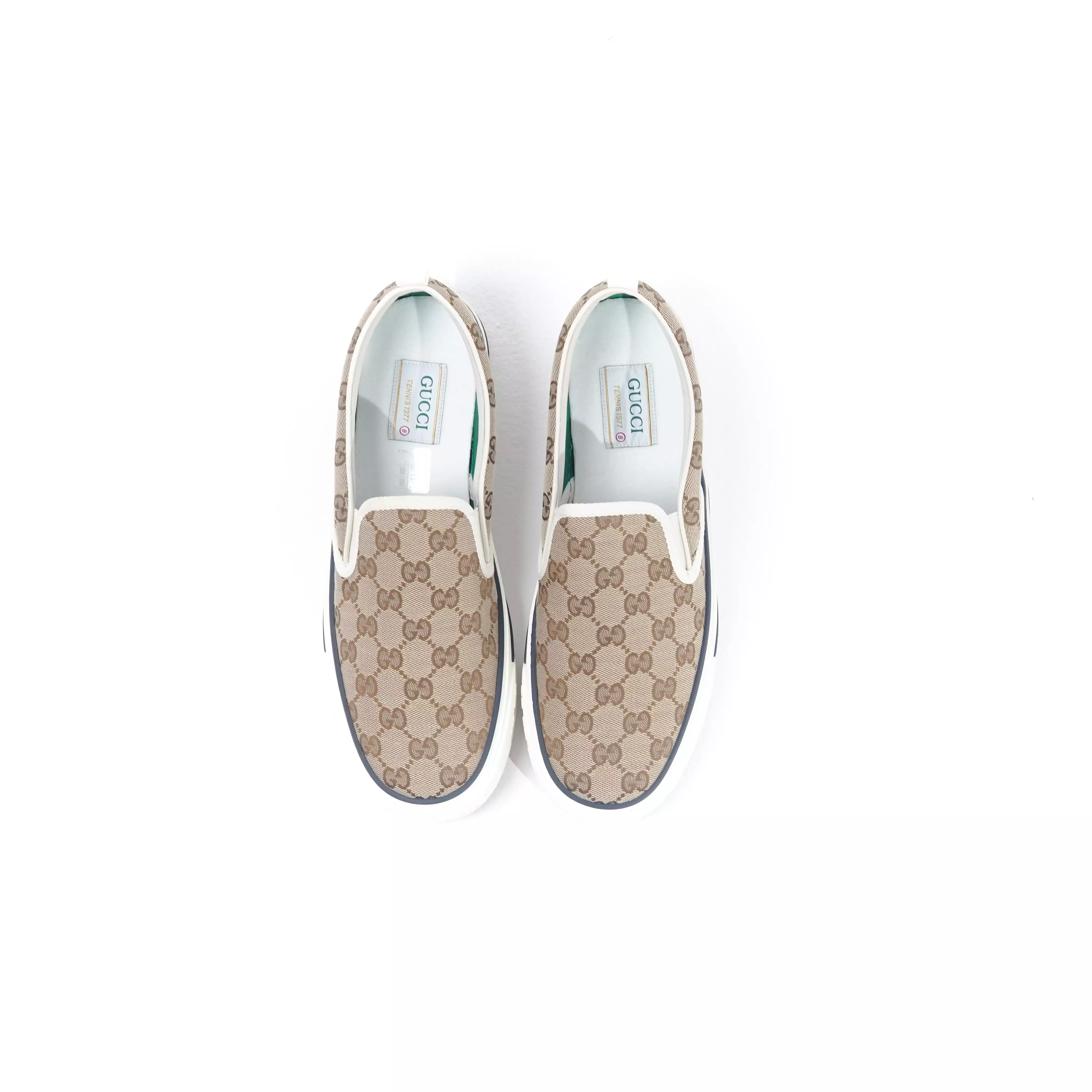Sepatu GUCCI GG MONOGRAM BEIGE WHITE SLIP ON 100% ORIGINAL