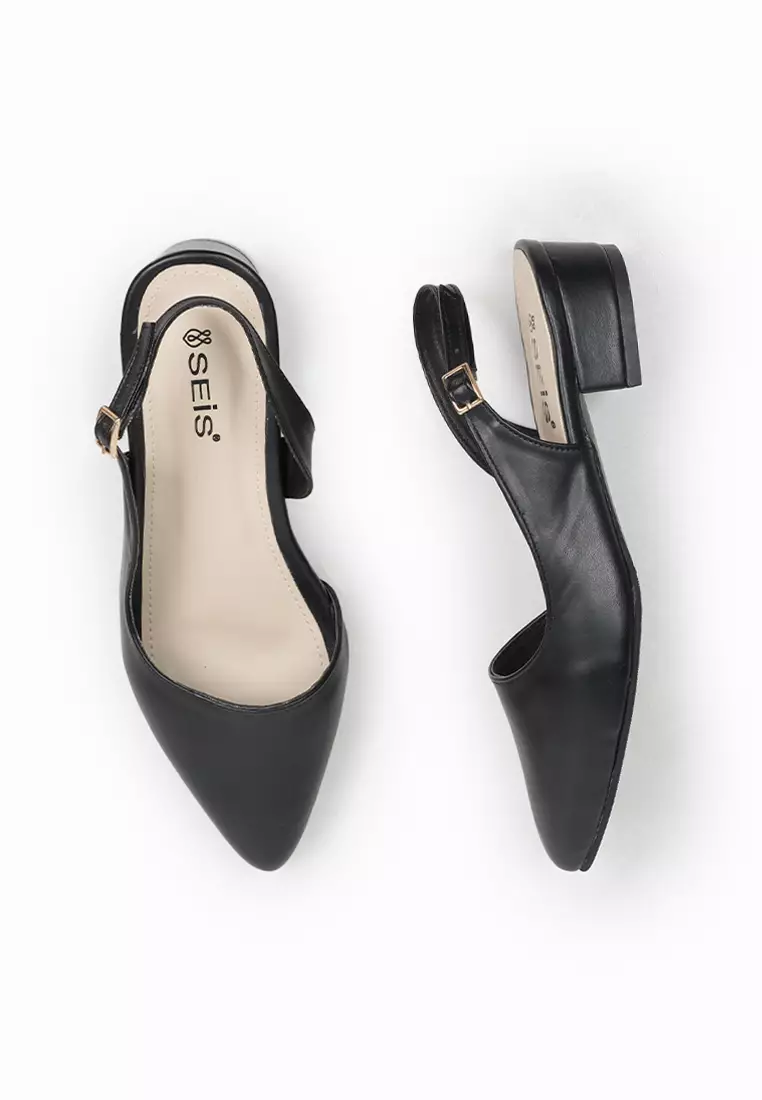 SEIS Cery Mules Heels Wanita - Slingback Hak 3 cm - BLACK