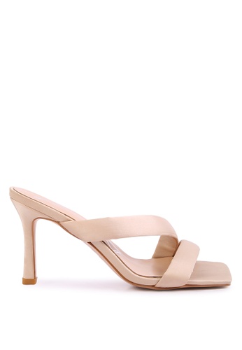 London Rag Cream Satin Cross Strap Heels | ZALORA Philippines