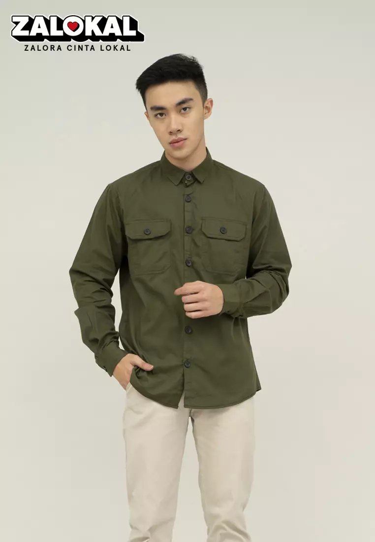 Houseofcuff Kemeja Lengan Panjang Double Pocket Army