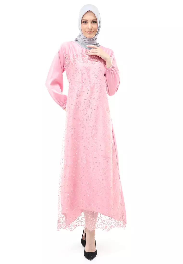 Monita Gamis Brokat Tile Wanita Muslimah Regular Fit - DustyPink