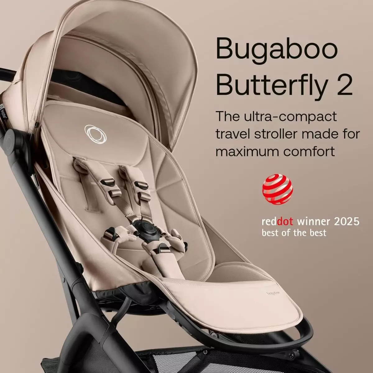 Bugaboo Butterfly 2 Stroller Black Chassis / Desert Taupe - Kereta Dorong Bayi
