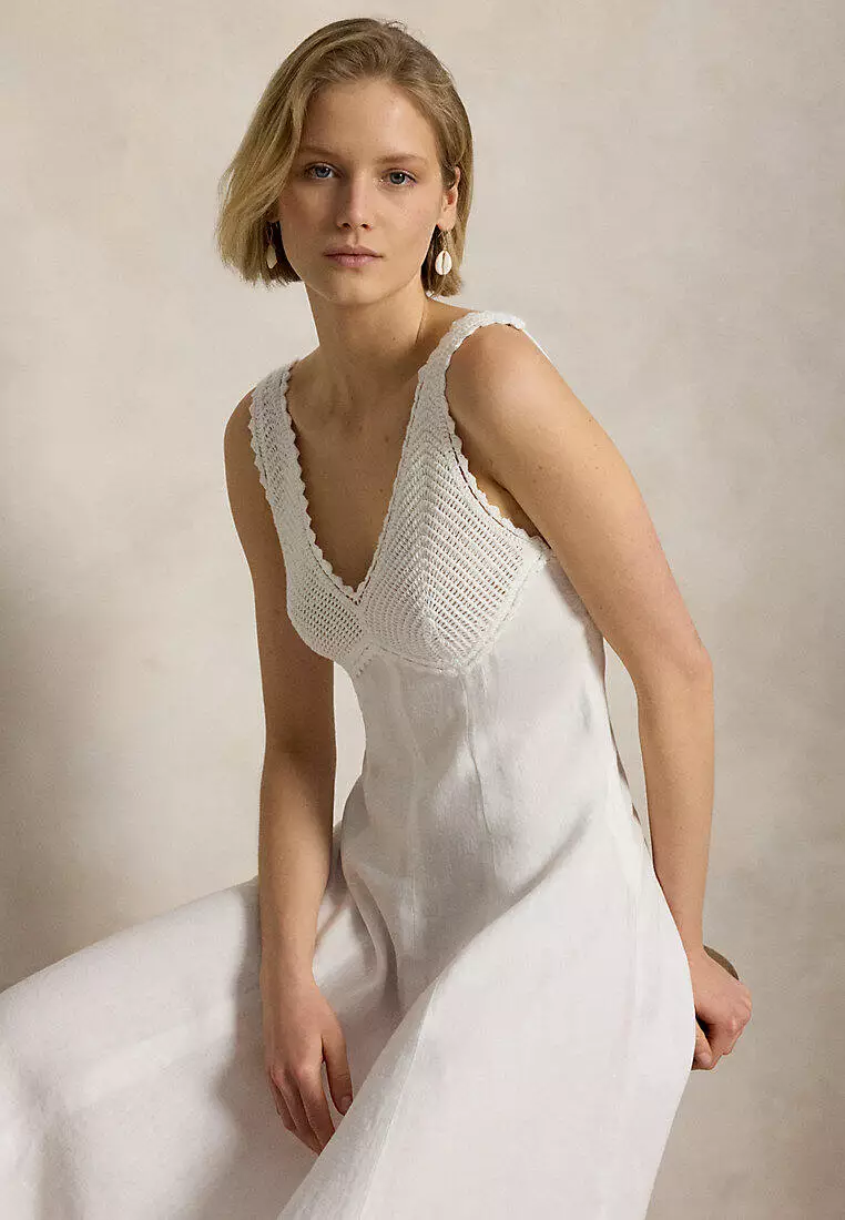 Crochet-Trim Linen Dress