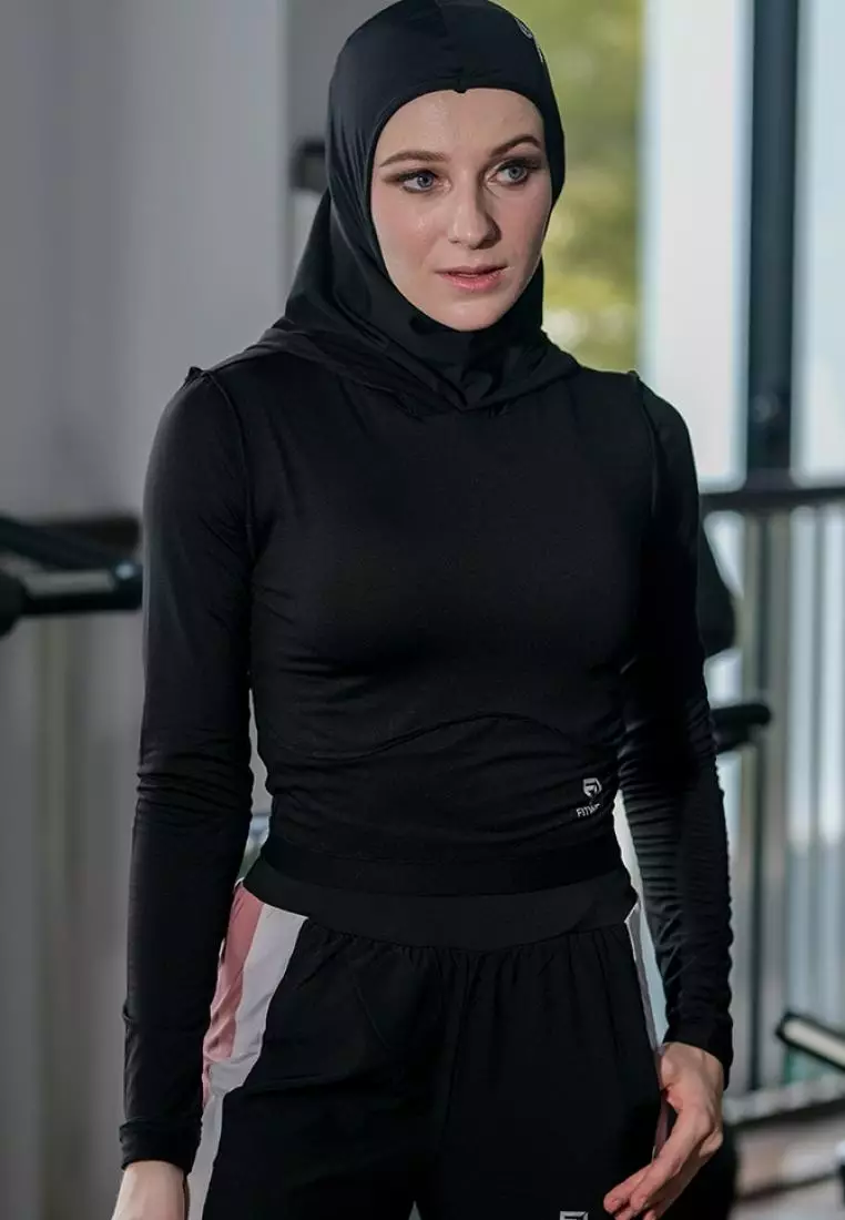 Fitwear - Kaos Olahraga Wanita JULIETTE REVERSE SEWING L/S CROP - BLACK