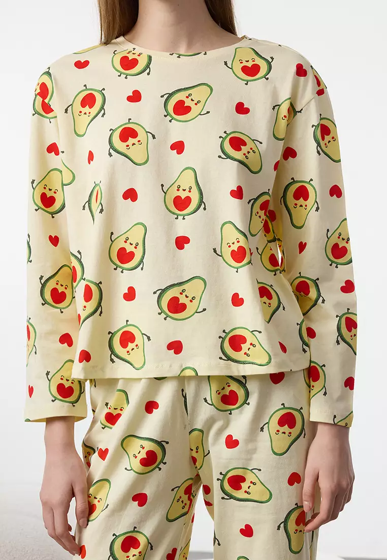 Avocado And Heart Knitted Pajama Set