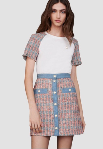 Maje red and blue and multi Tweed Skirt With Denim Contrasts A7F26AA18E205FGS_1