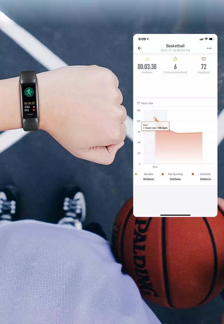 Unisex IOS/Android IP Black Waterproof Fitness SmartWatch, AMOLED Color Screen, Heart Rate Monitoring, Weather, Clock, with Black Rubber Strap