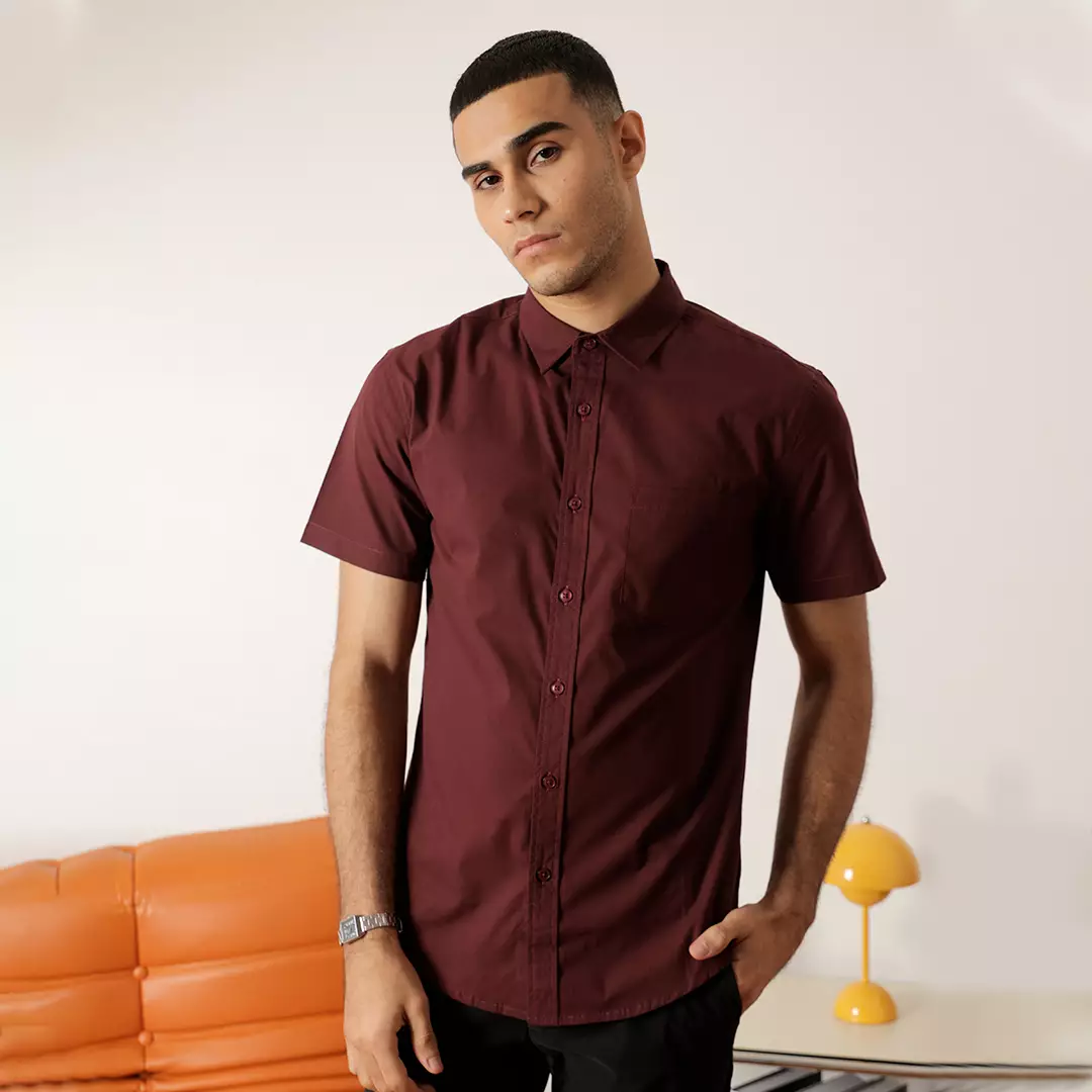 Oxcon Short Sleeve Business Shirt soft cotton Maroon