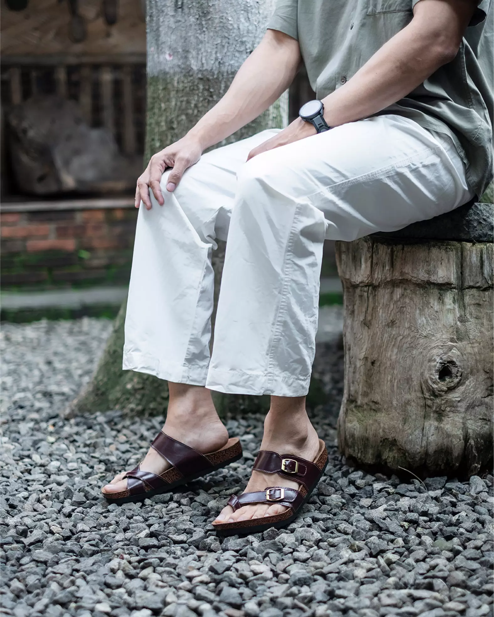 Marhadi Sandal Pria Sendal Kulit Asli Slop Genuine Leather - Merake Maroon