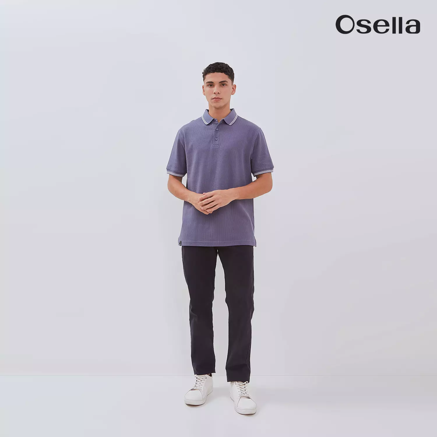 Osella Carlos Vertical Rib Textured Polo Shirt 2021501461 | Atasan Kaos Polo lengan Pendek Pria