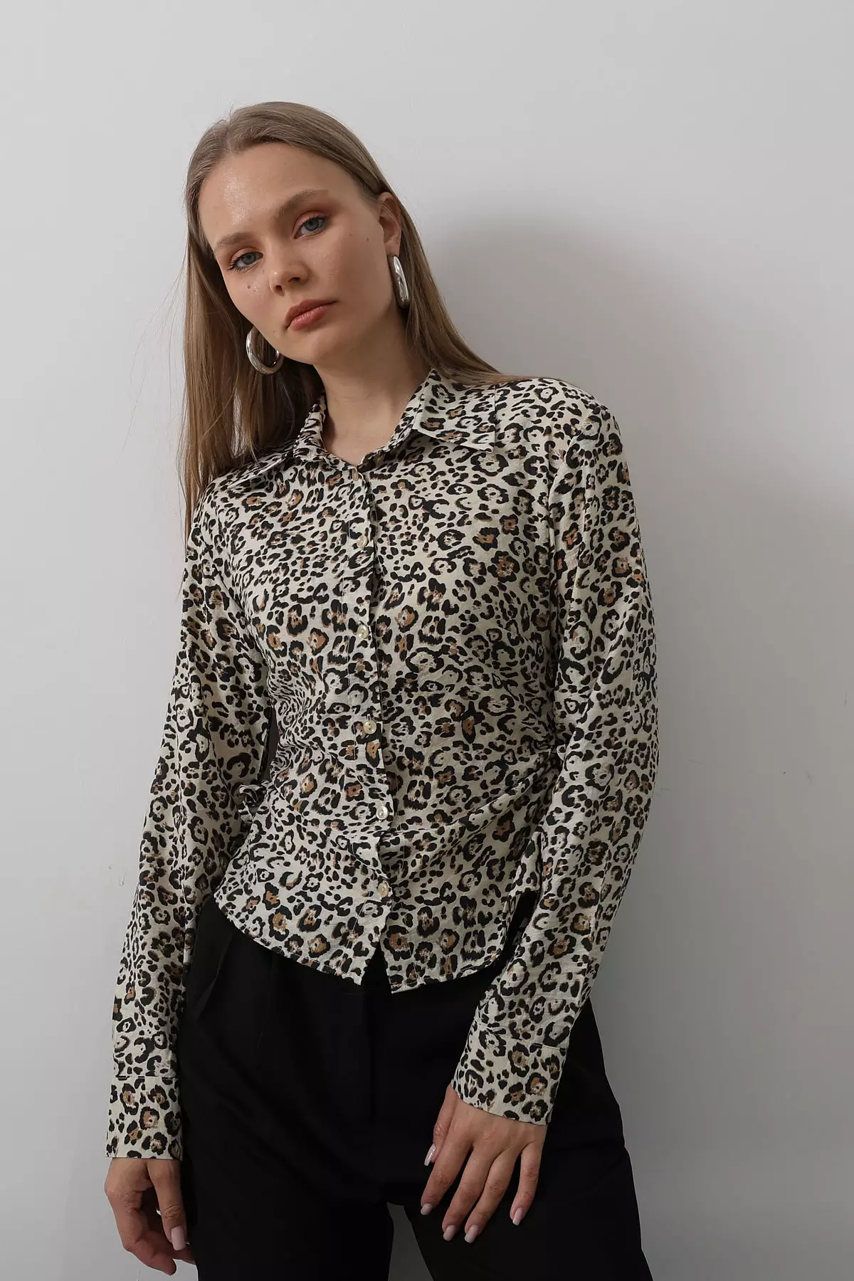 Brown Leopard Print Soft Texture Long Sleeve Shirt