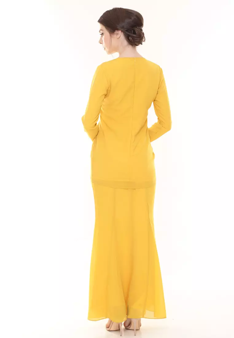 Patricia Pleated Kurung Modern in Lemon Yellow
