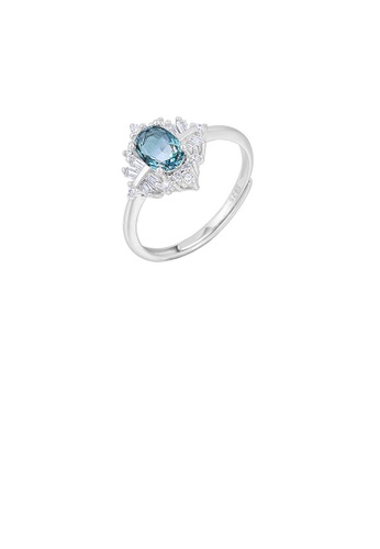 Glamorousky white 925 Sterling Silver Elegant Fashion Pattern Geometric Rhombus Adjustable Ring with Blue Cubic Zirconia 73F34AC69954B6GS_1