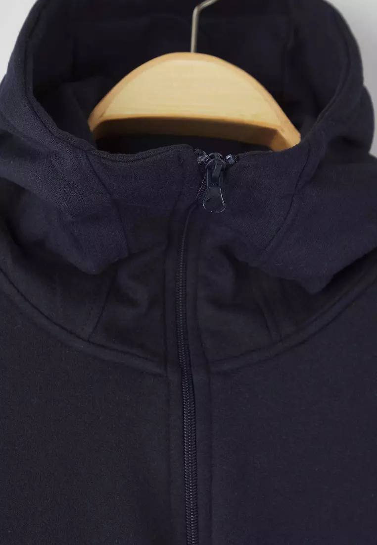 Navy Blue Oversize/Wide Cut Zippered Warm Hooded Sweatshirt-Cardigan
