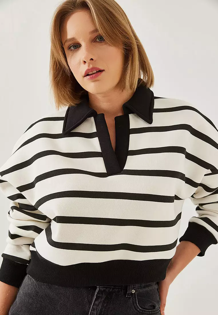 Jual Bianco Lucci Women's Polo Neck Three Thread Raised Stripe