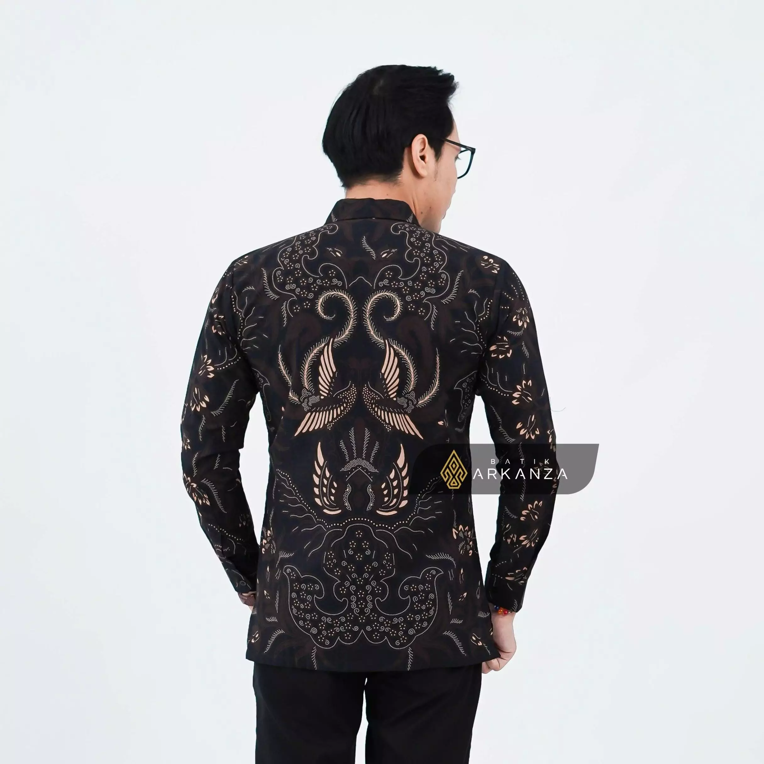 Kemeja Batik ARKANZA Motif Mahameru Hitam Lengan Panjang Lapis Furing Slimfit Katun Premium