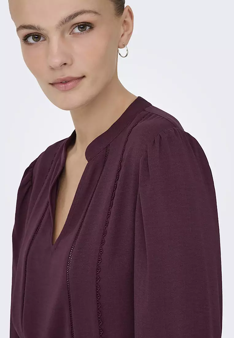 Long Sleeve V-Neck Woven Top