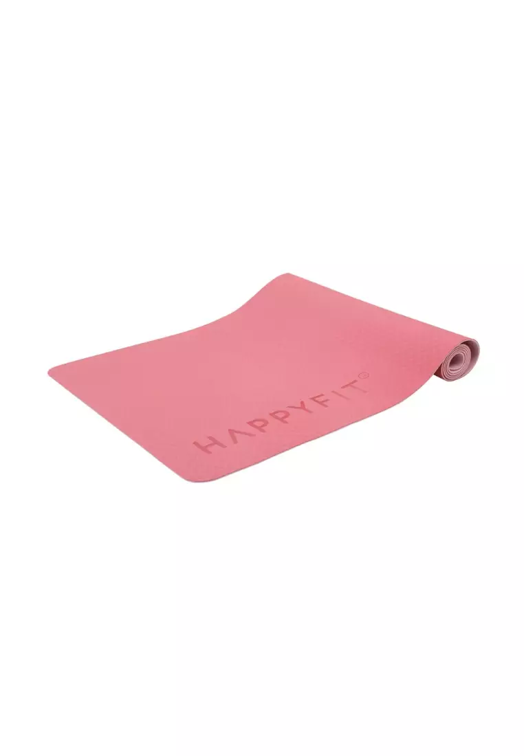 HAPPYFIT Yoga Mat Reversible TPE 4mm Free Strap Pink