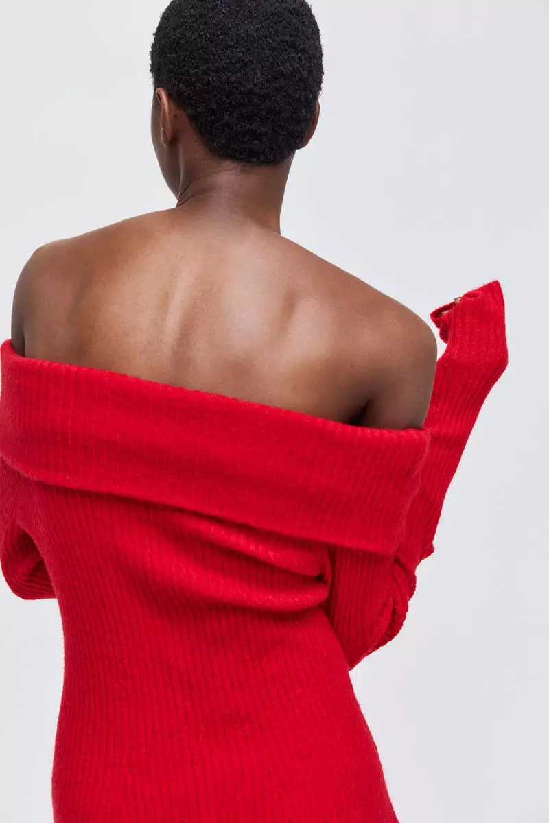 Rib-knit off-the-shoulder dress