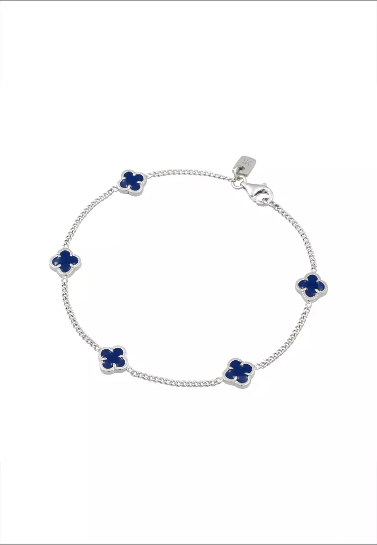 Men's Silver Blue Enamel Clover Bracelet