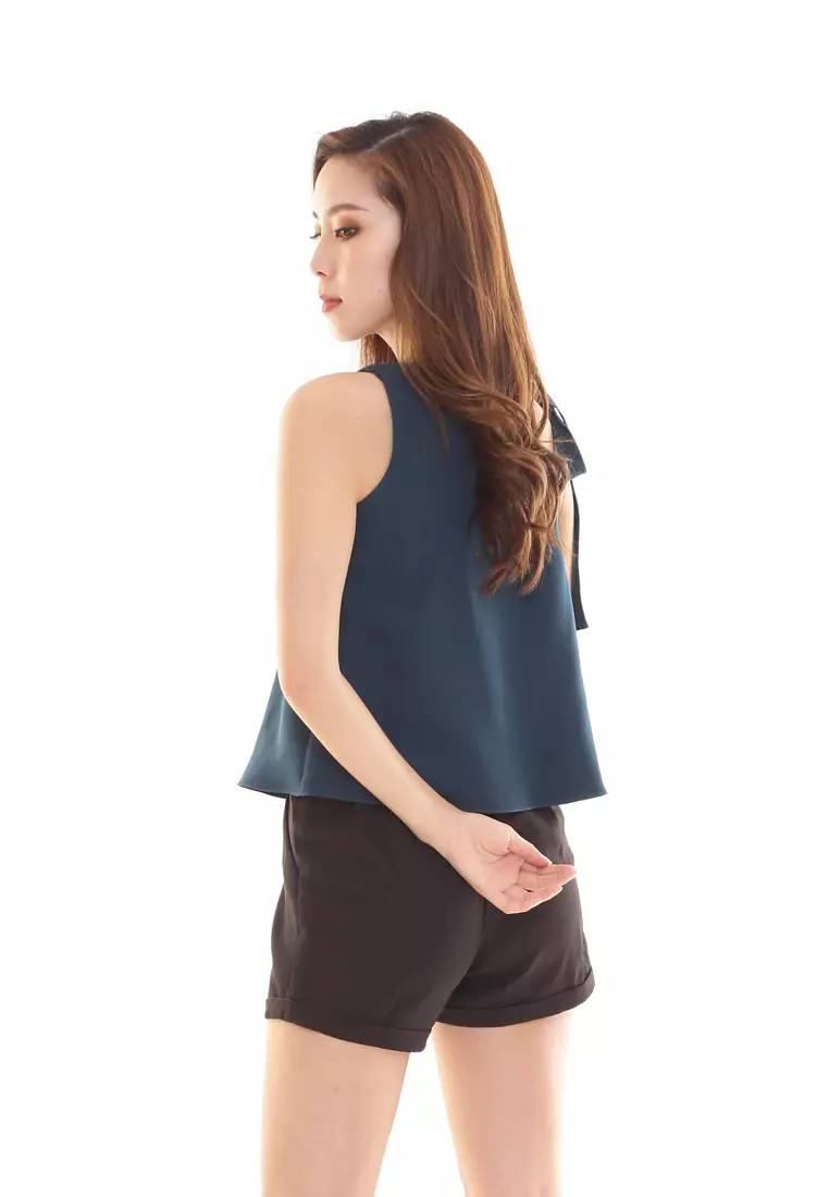 Stella Top Self-tied up Ribbon in Emerald Green