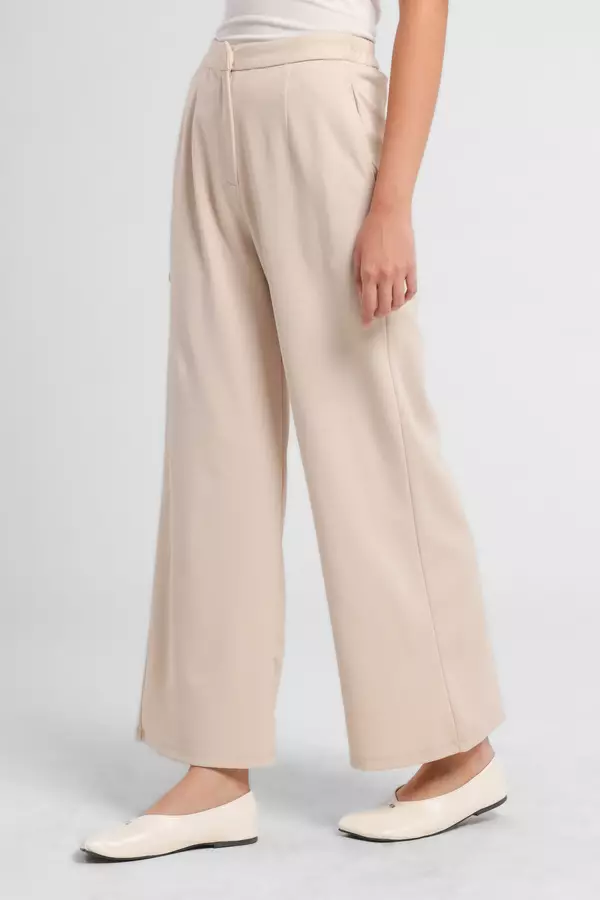 Minimal x Marsha Aruan - Gilian - Wide Pants - Beige Warna Beige