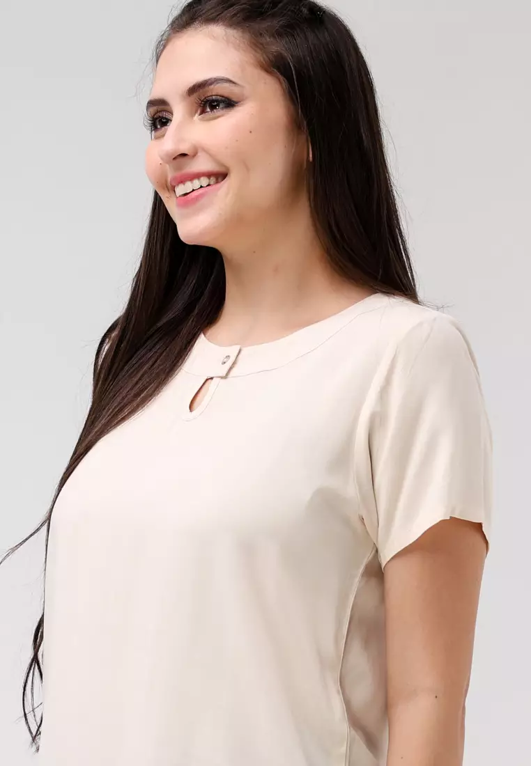 Woven Plain Rayon Short Sleeves Blouse