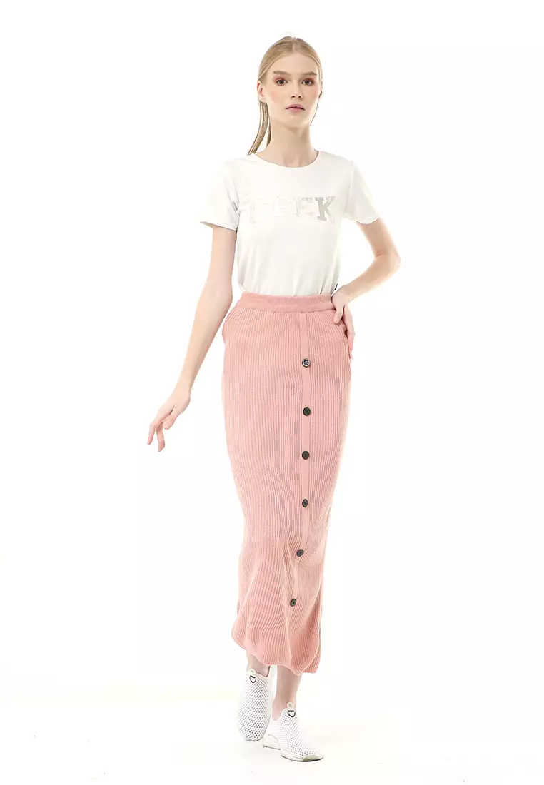 Deliana Rok Rajut Kancing Bawahan Wanita Premium Quality - Dusty Pink