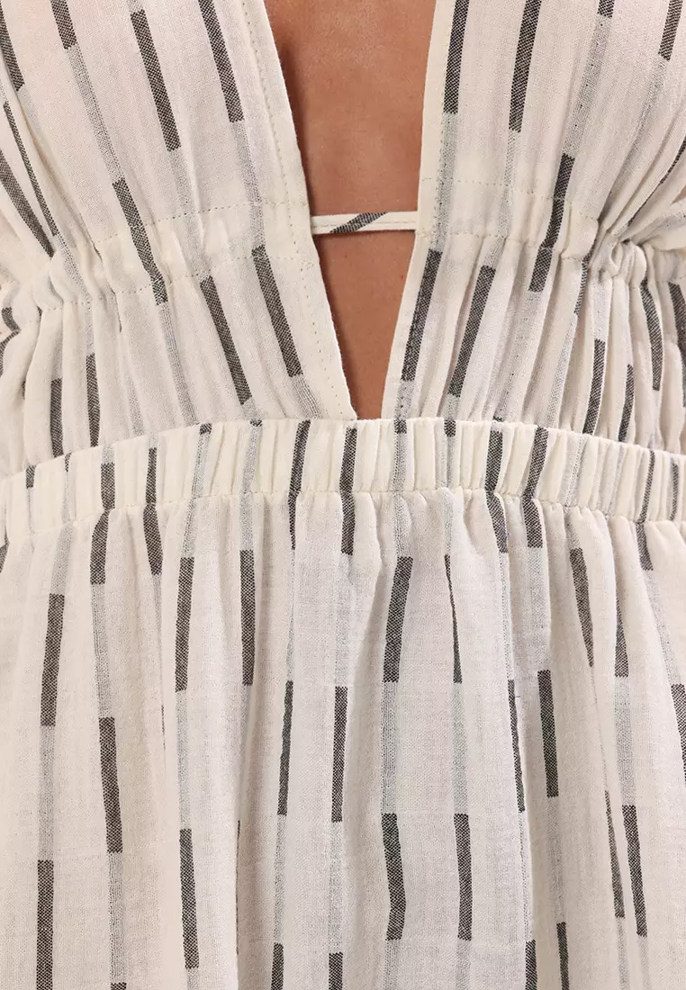 Black Stripe Patterned Maxi Woven Beach Dress TBESS25EL00108