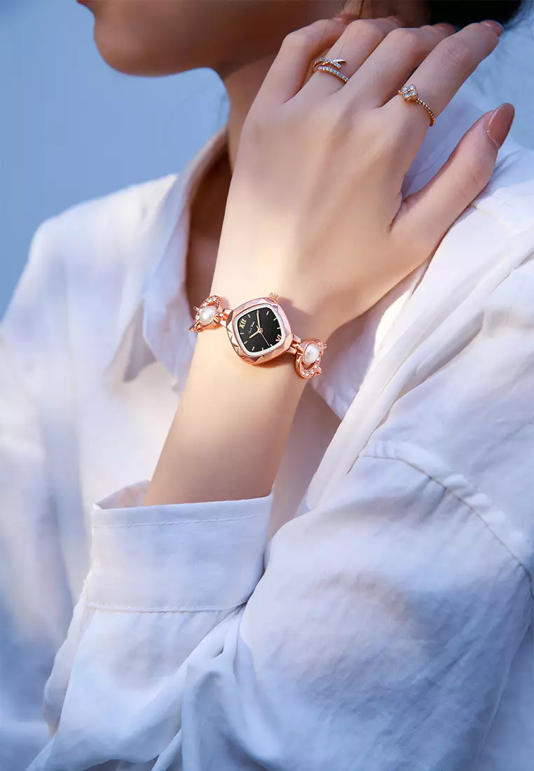 Jam Tangan Wanita Original Korea Style Pear Strap Anti Air Jam Tangan Cewek rose black
