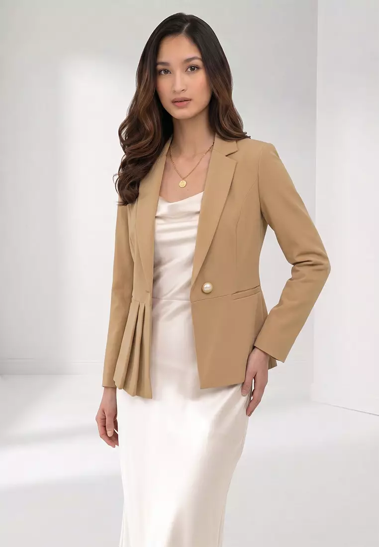 Asymmetric Pleated Peplum Blazer