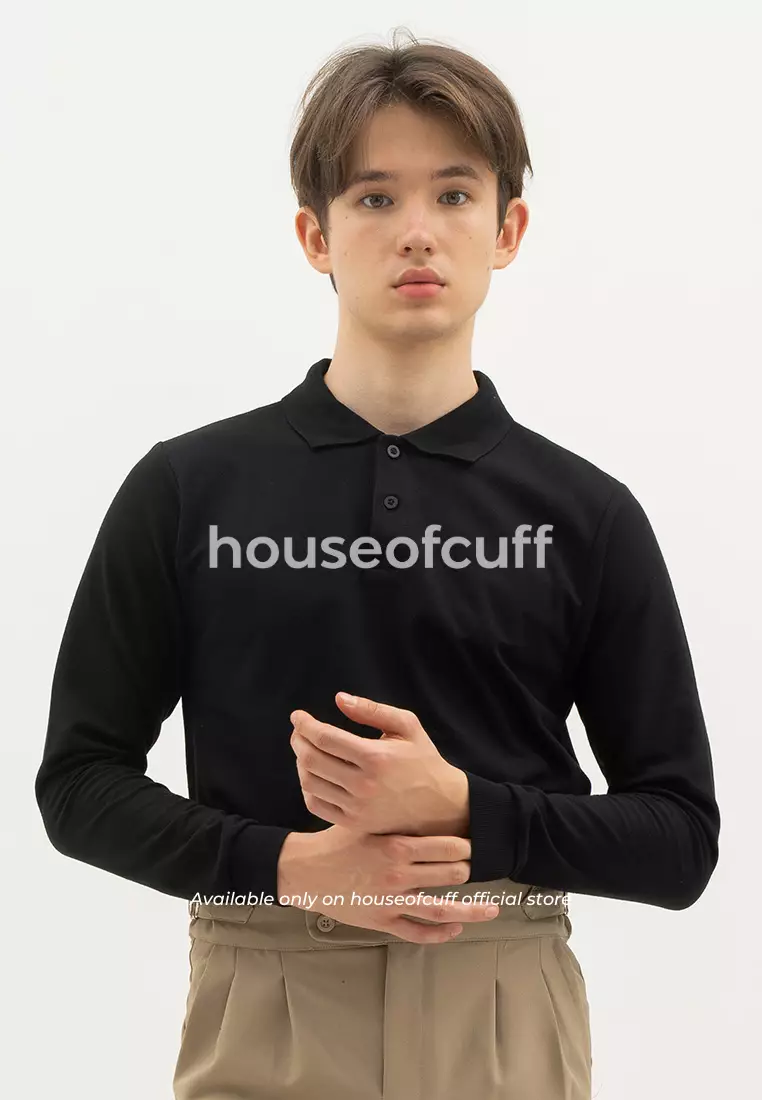 Houseofcuff polo shirt kaos kerah polo lengan panjang slim fit Hitam
