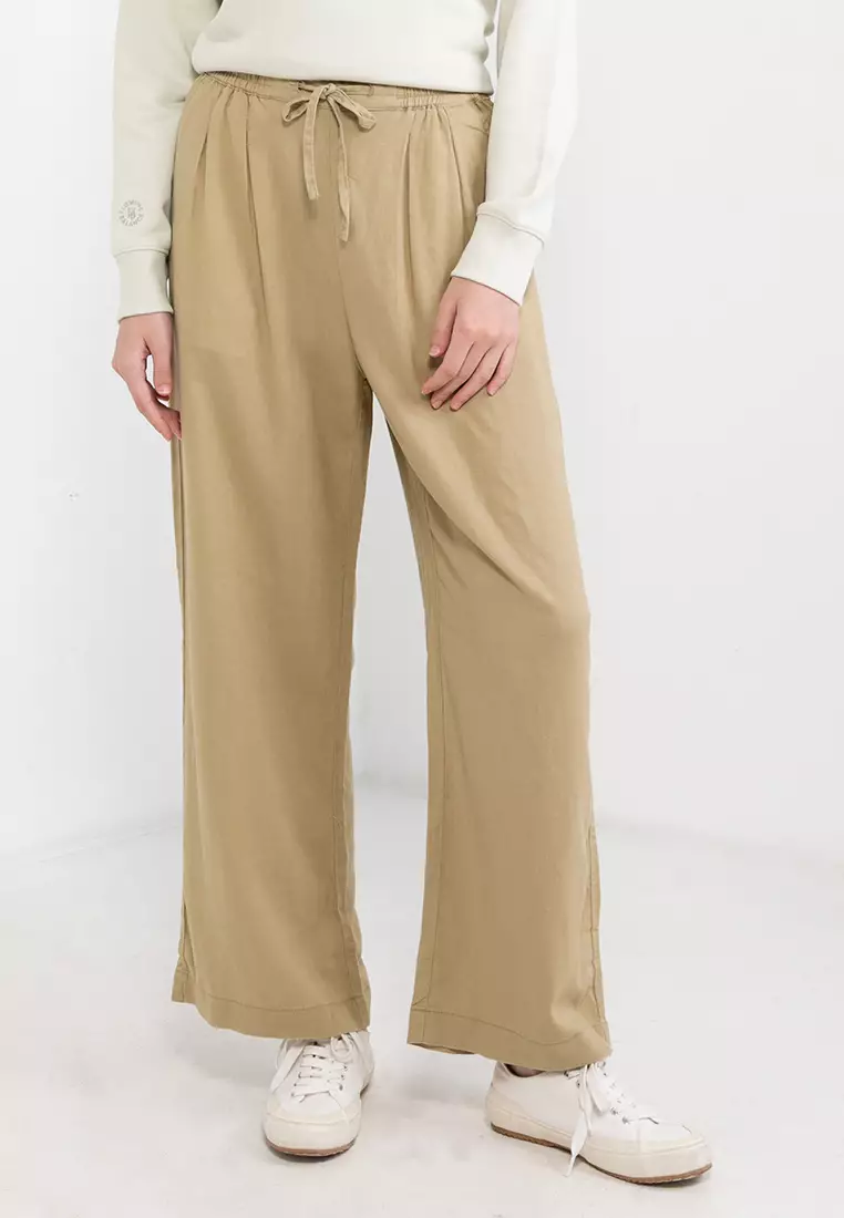 Buy GIORDANO Women's Linen Viscose Wide Leg Elastic Waist Pants 05413025  Online