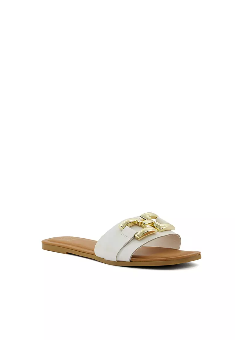 Discount on Dune London  shoes - SKU: Lonnie Slip-On Leather Sandal White
