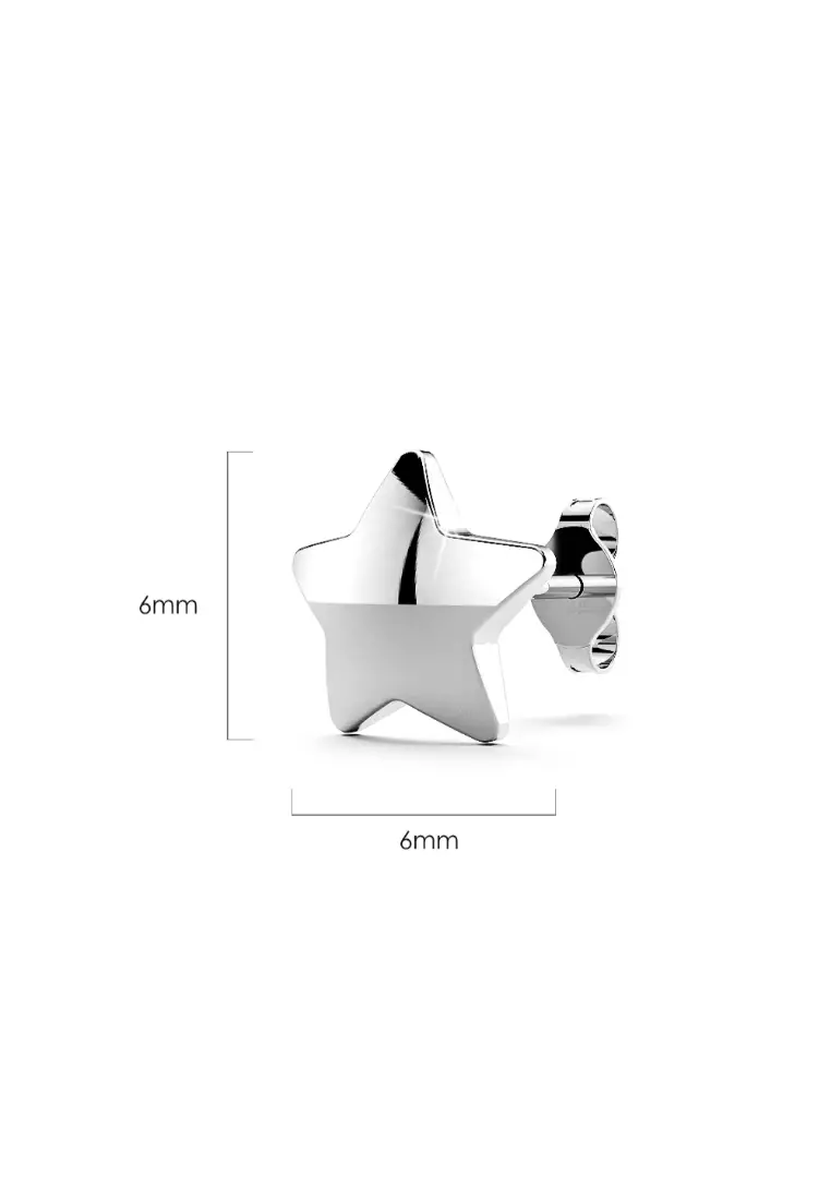 Solid 925 Sterling Silver Crescent Moon and Star Stud Earrings