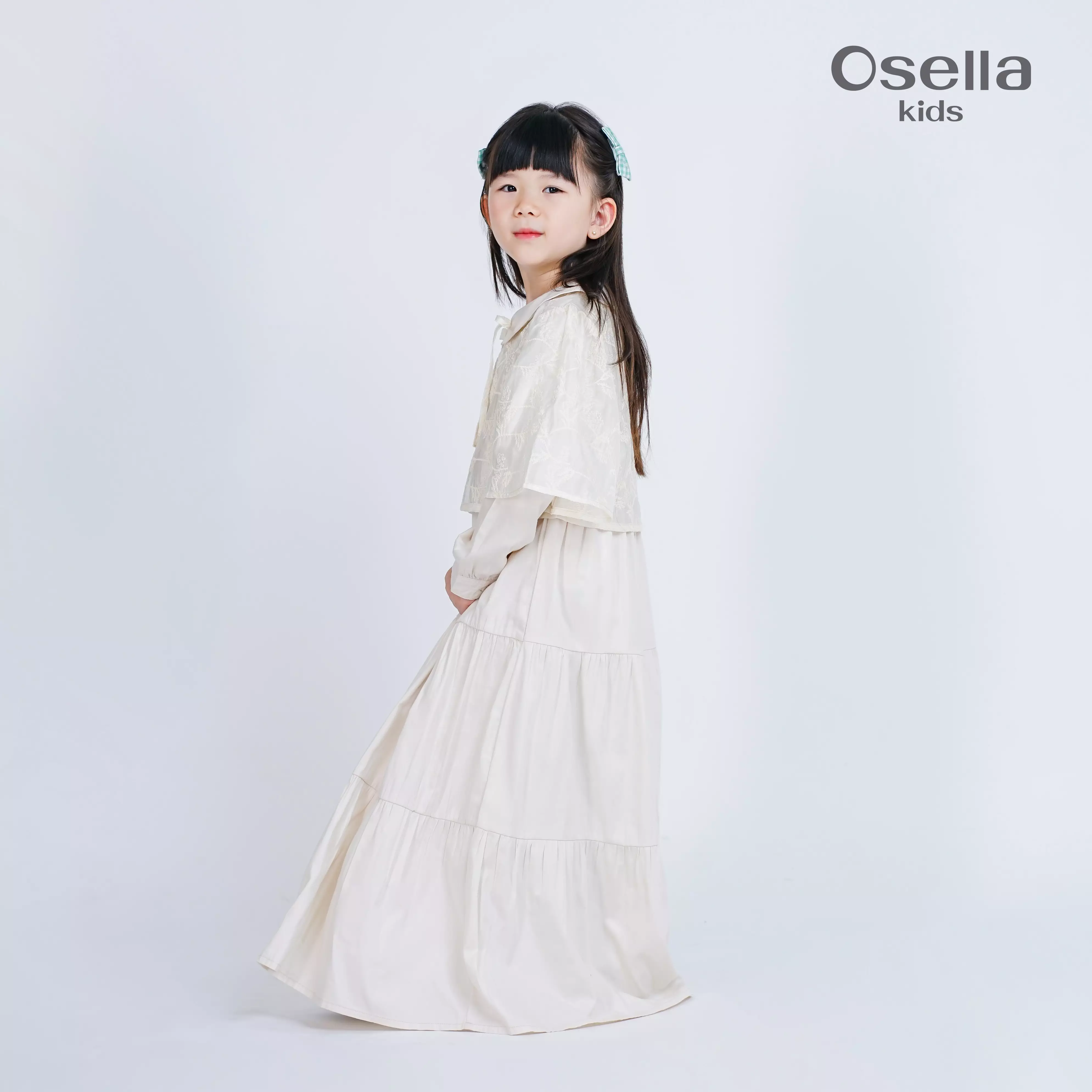 Osella Kids Inara Tiered Maxi Dress In Ivory 1357660688 | Gaun Panjang Raya Anak Perempuan