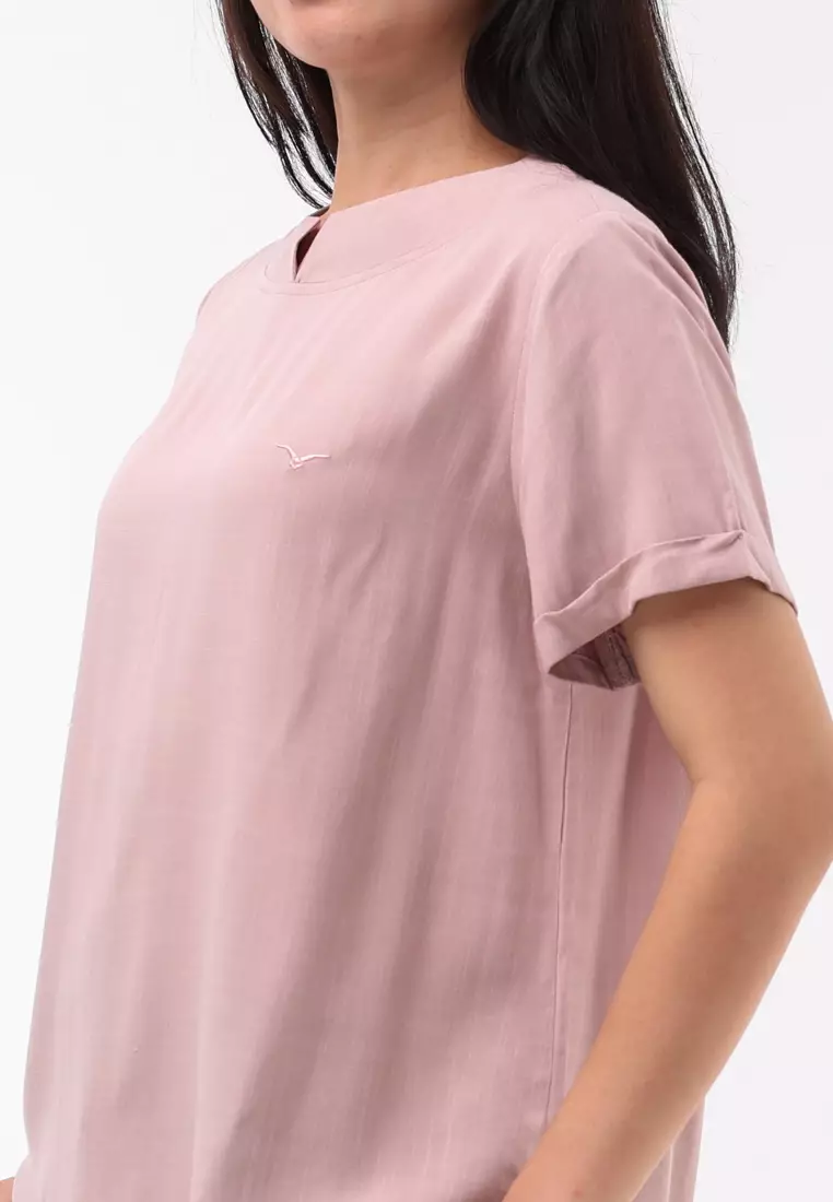 Woven Plain Soft Linen Short Sleeve Blouse