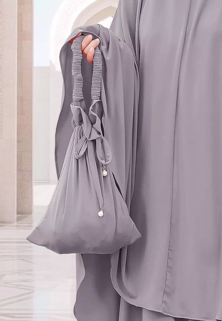 Zelena - Raudhia Prayer Set | Mukena French Khimar Set - Lava Grey - Dewasa