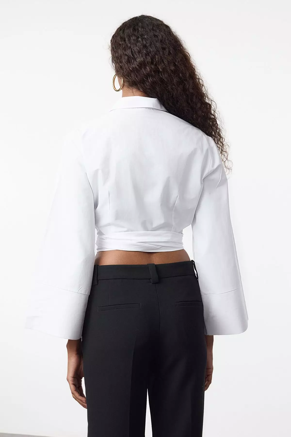 Camicia Crop Top Trendyol Black Donna - Verde, Scollo Quadrato, Maniche Lunghe, Taglia S/36
