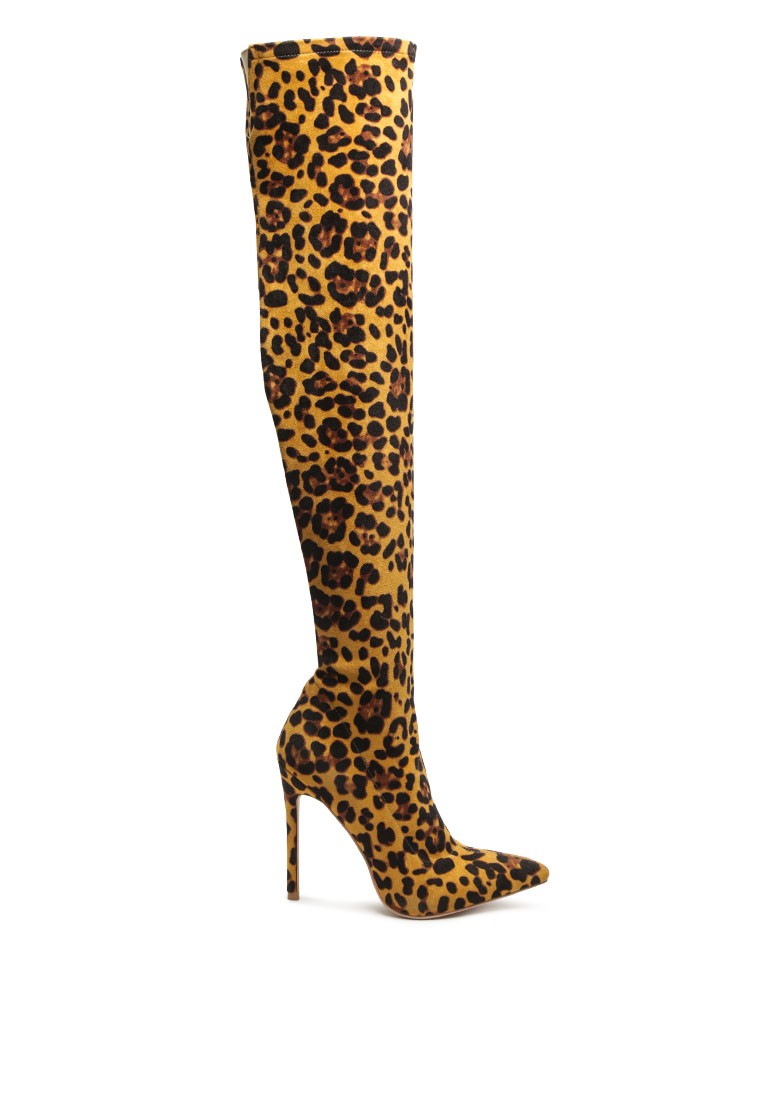 Knee High Leopard Print Block Heeled Boot