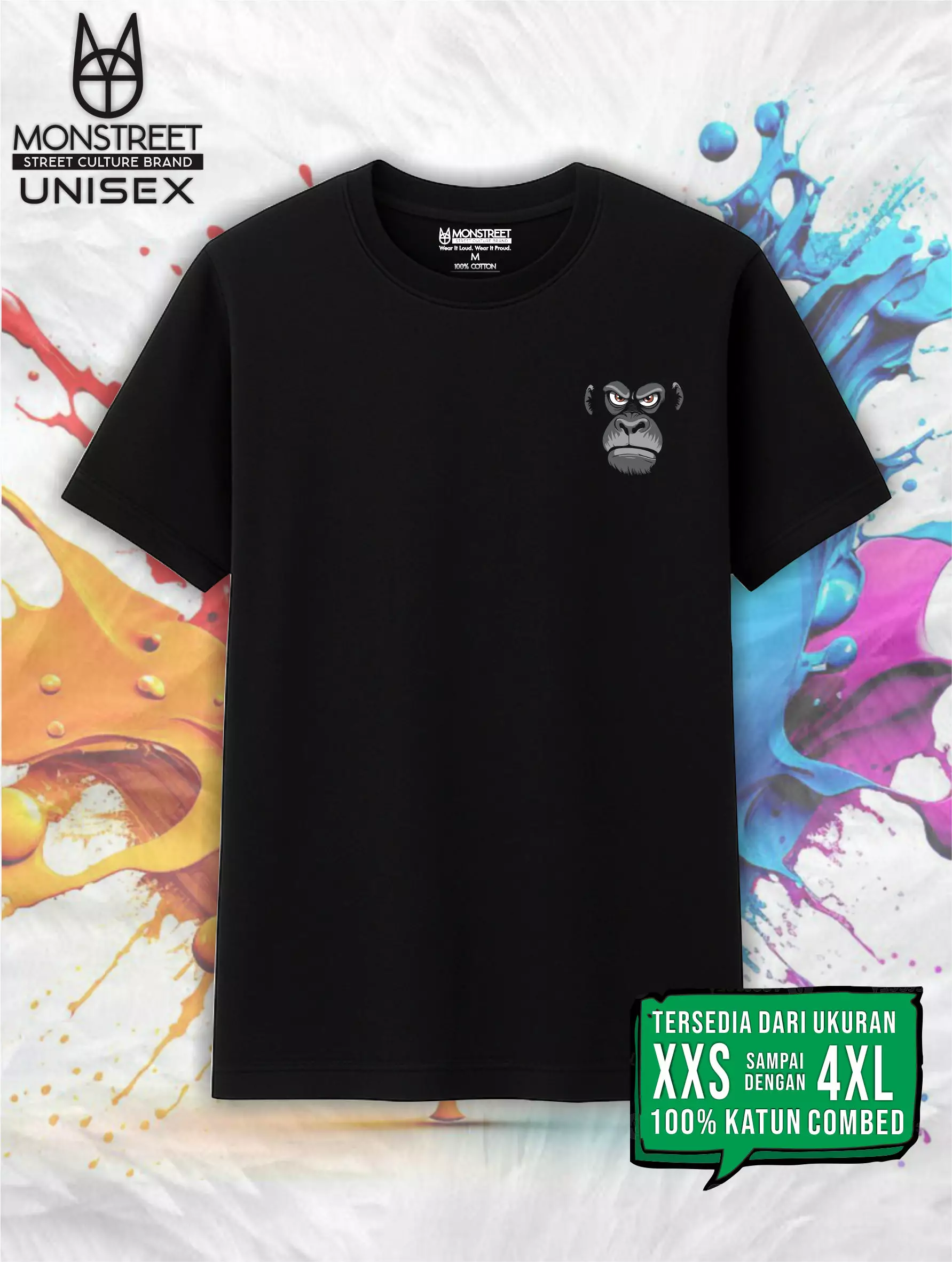 Monstreet Kaos Katun Combed 24S Grafis Reguler Fit Hitam Tshirt UTR173 Cotton Combed 24S Graphic Tshirt Regular Fit Black Tshirt