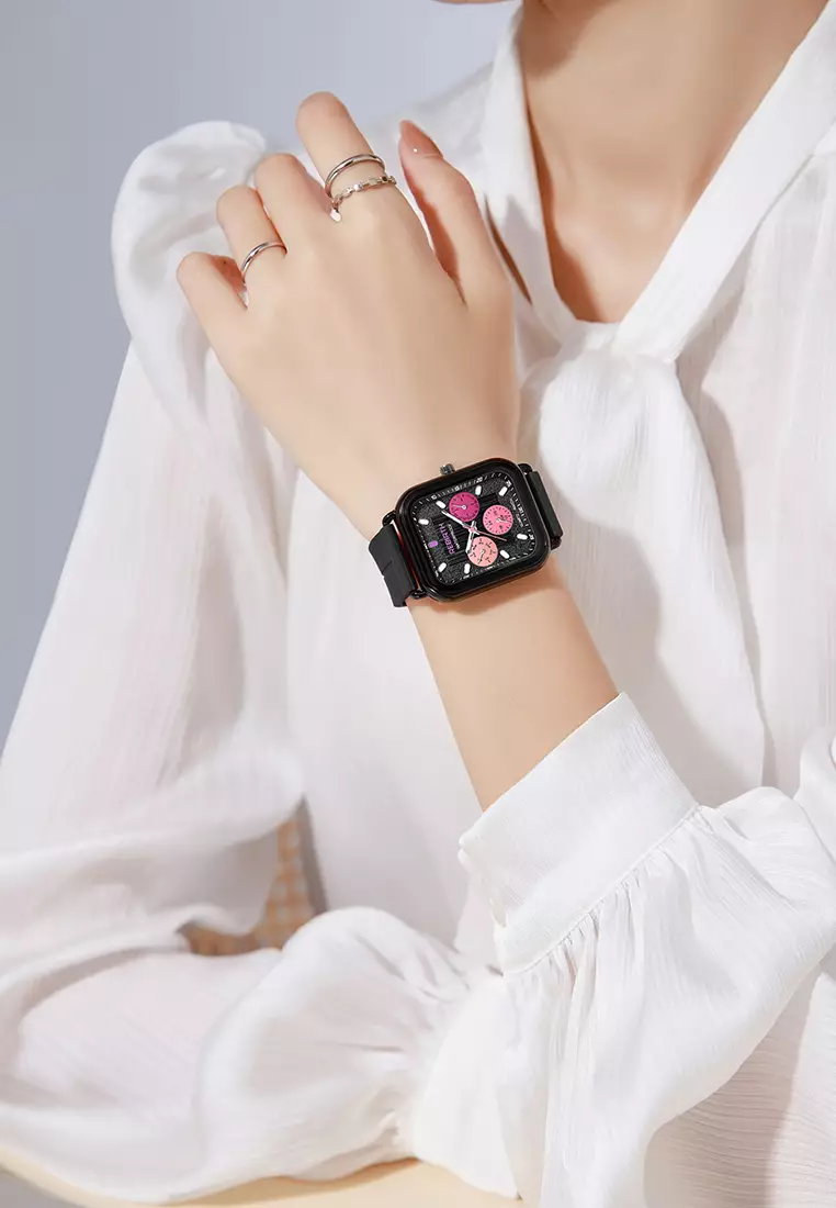 Jam Tangan Wanita Anti Air Korea Elegan Kemewahan Original Tali Silikon Jam Tangan Cewek Original black