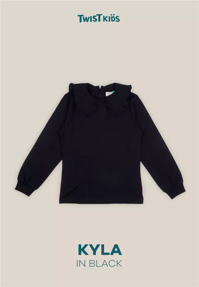 Twist Kids [Official Store] - Kyla NC, New Girls Collection, Atasan/Tshirt/Longsleeve/Kaos Lengan Panjang Anak Perempuan (usia 4-14 tahun) Warna Hitam (Black)