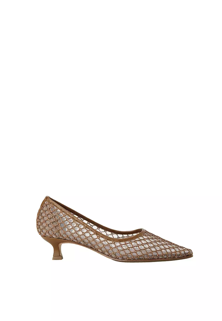 Discount on Beracamy  shoes - SKU: Beracamy Net-Knitting Pointed Kitten Heel - Caramel