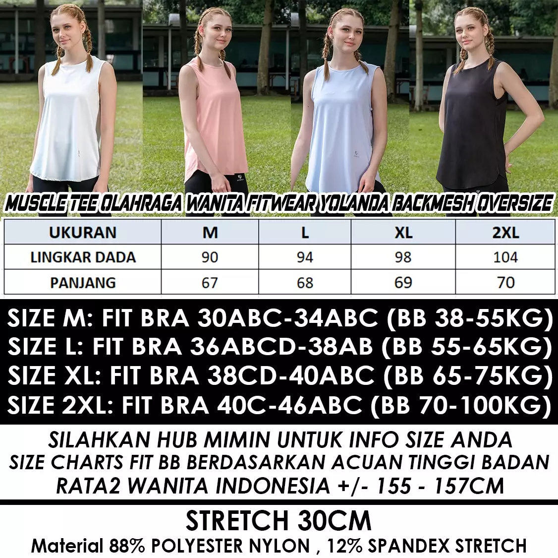 Fitwear Muscle Tee Dryfit Oversize Olahraga Wanita YOLANDA BACK MESH  - BLACK