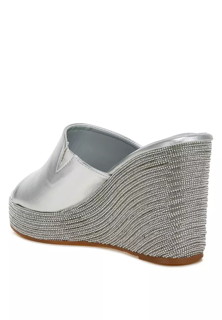 Wedge Heel Peep Toe Sandals in Silver